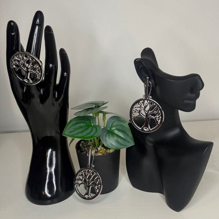 Parure Bao boucles et bague arbre de vie argentées - Les Joyaux d'Asti