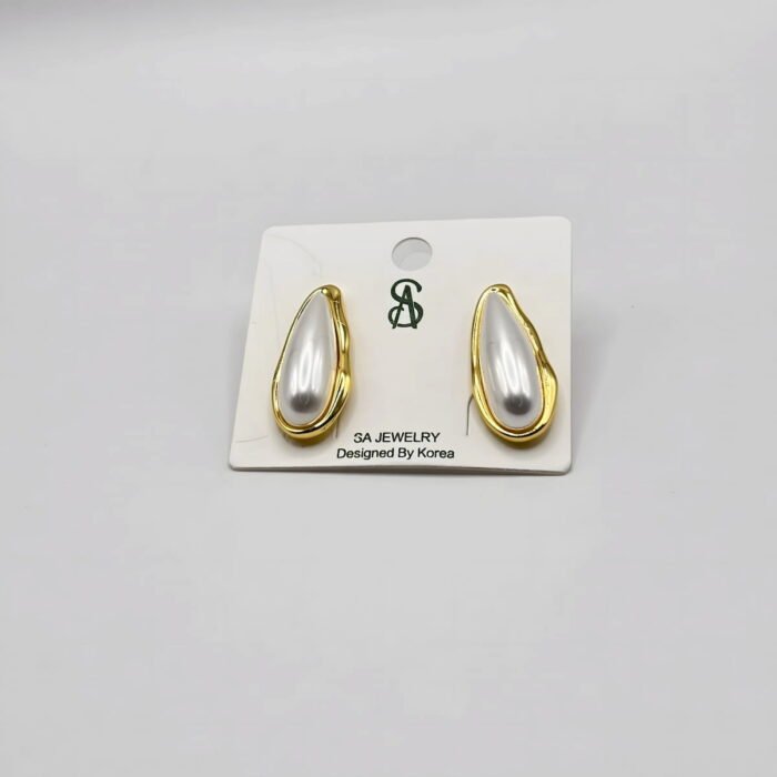 Boucles d'Oreilles Goutte Perle Nacrée Couleur Or